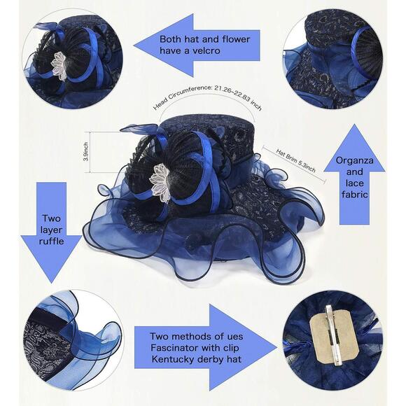 2637 Women\'s Organza Fascinator Church Derby Hat Floral Lace Wide Brim Sun main image 5